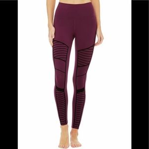 Maroon/Black Flocked High Waist Moto Legging